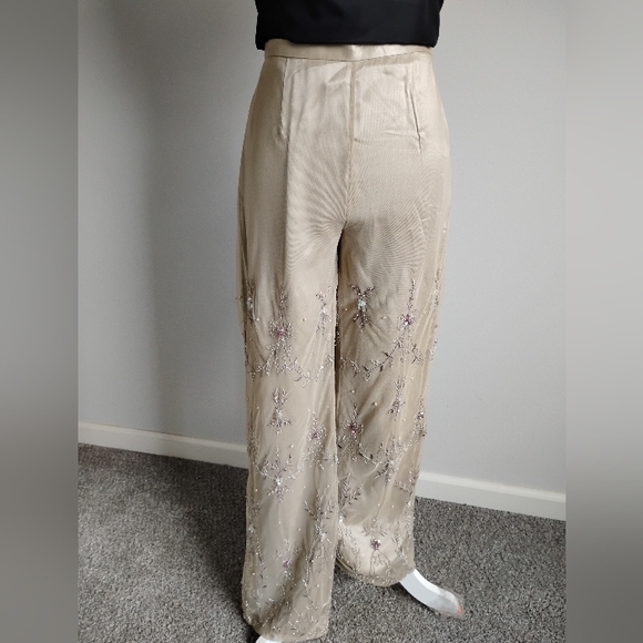 Vie By Victoria Royal By Mary Bay Silk Beaded Tulle Pants Gold Beaded Size 4 - Picture 3 of 15